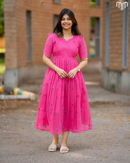 Chanderi Pink Maternity Maxi