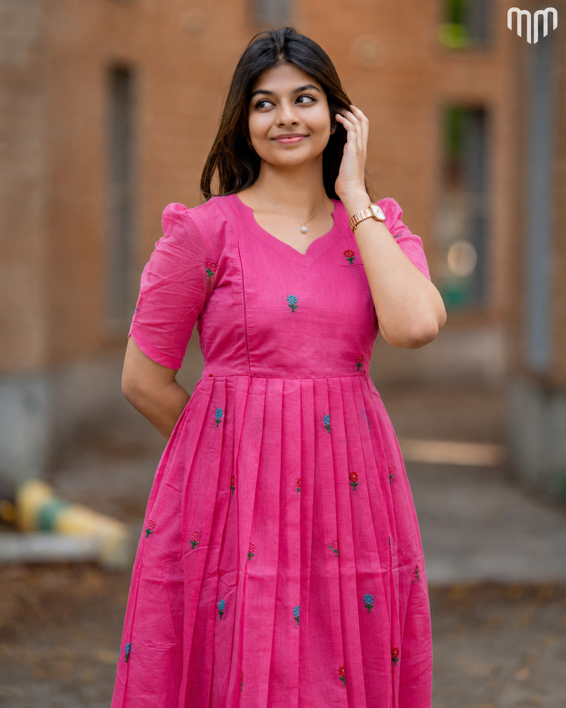 Chanderi Pink Maternity Maxi