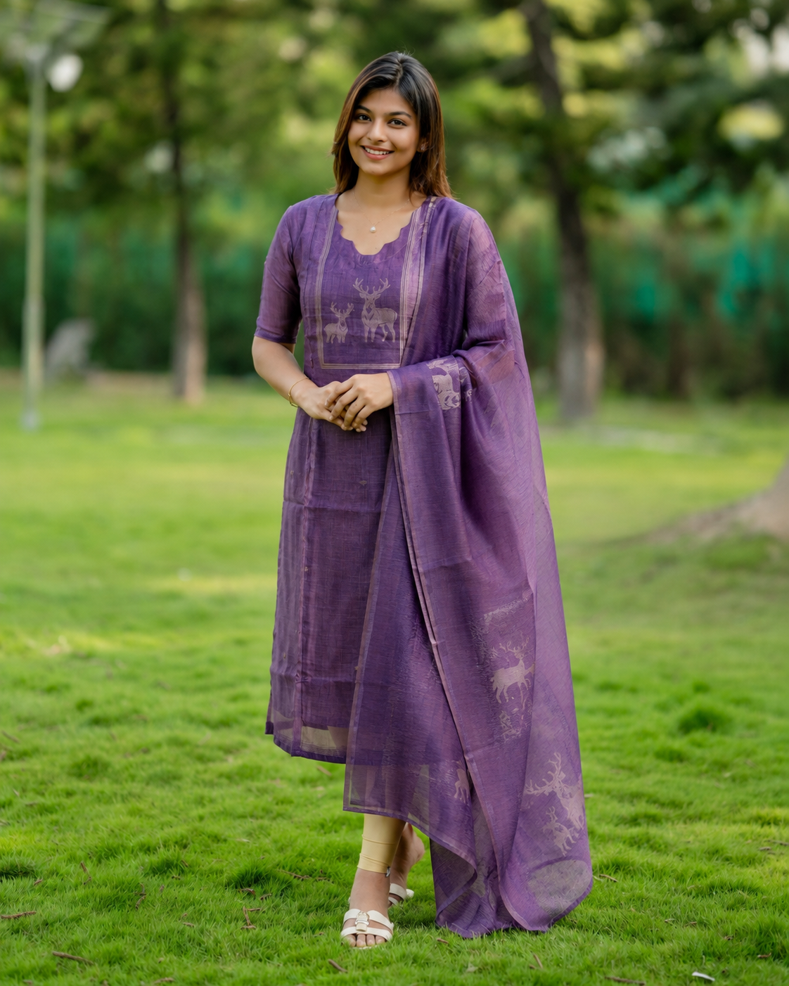 De_Purple Maternity Kurti Set - Top &amp; Dupatta