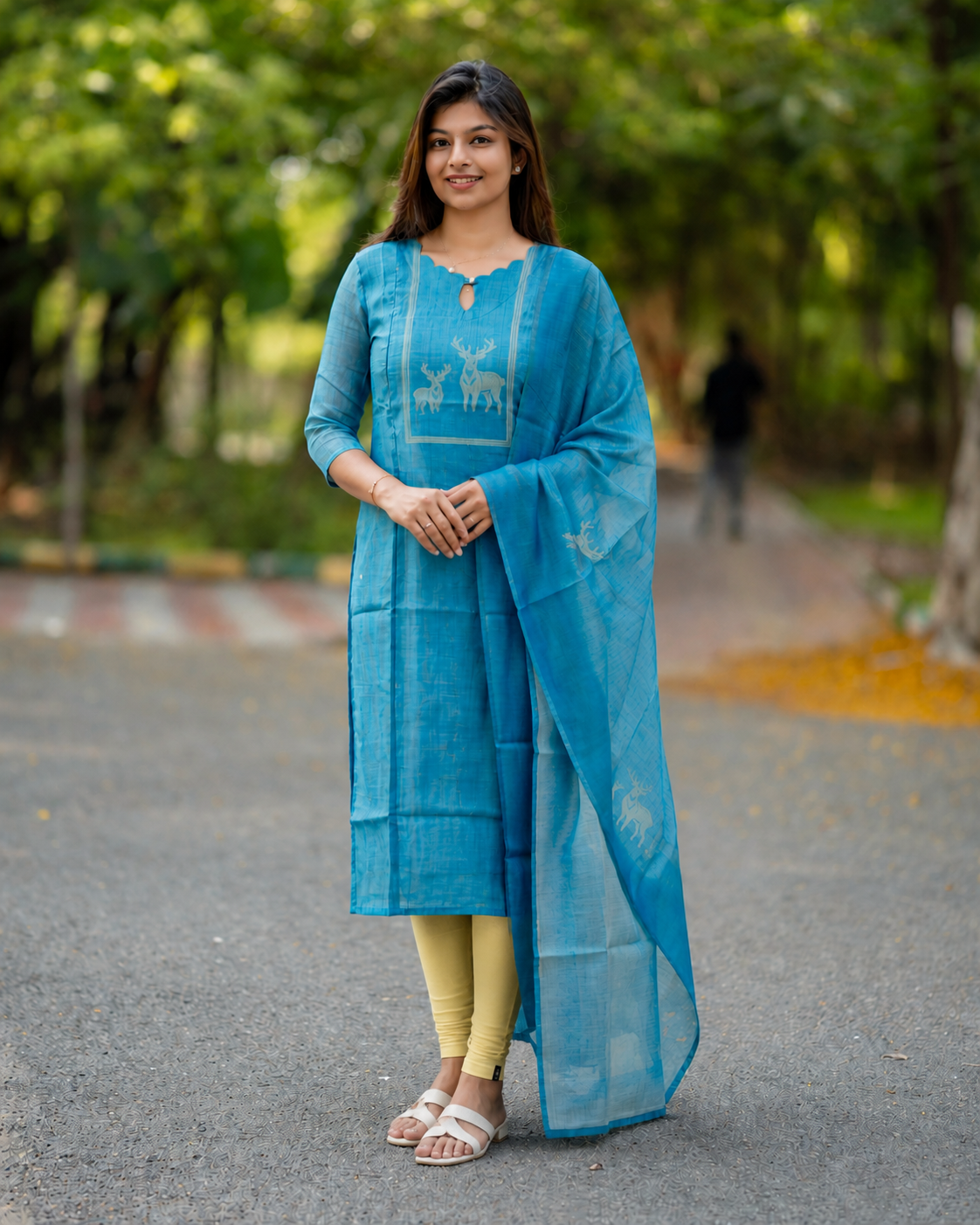 De_Teal Maternity Kurti Set - Top &amp; Dupatta