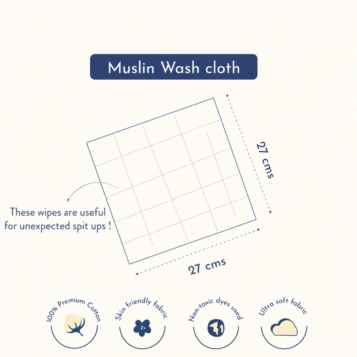 Little Muslin Wash cloth / Hand kerchief - 6 pack (27x27 Cm)