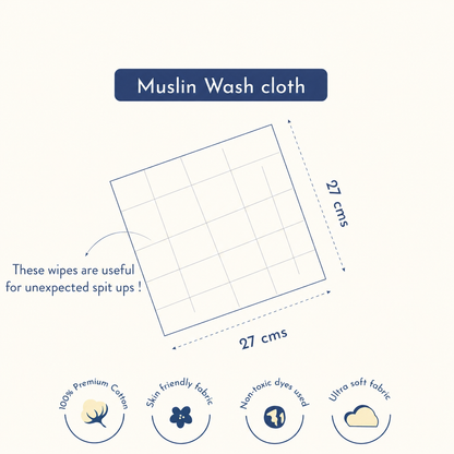 Little Muslin Wash cloth / Hand kerchief - 6 pack (27x27 Cm)