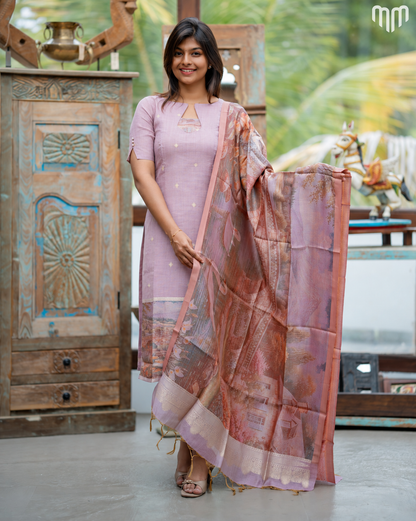 Jamdhani Silk_Mauve Maternity Kurti &amp; Dupatta