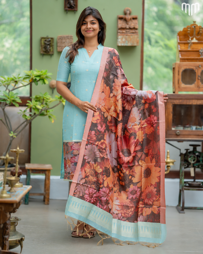 Jamdhani Silk_Blue Maternity Kurti &amp; Dupatta