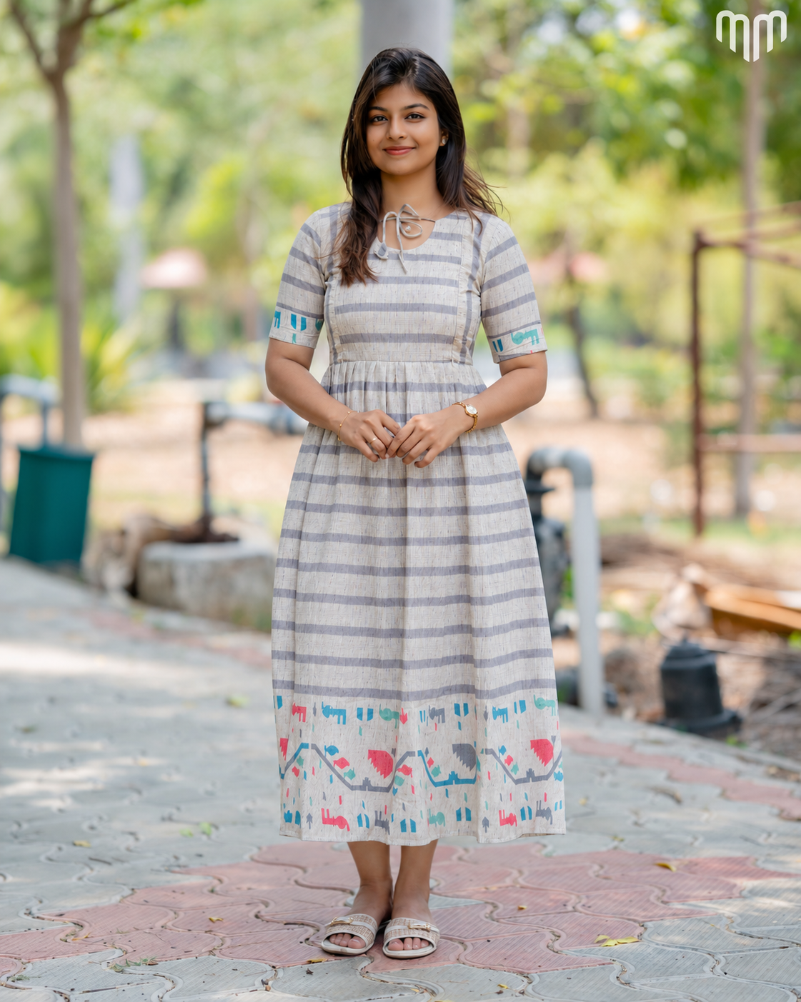 Nancy_Grey Lines Maternity Maxi
