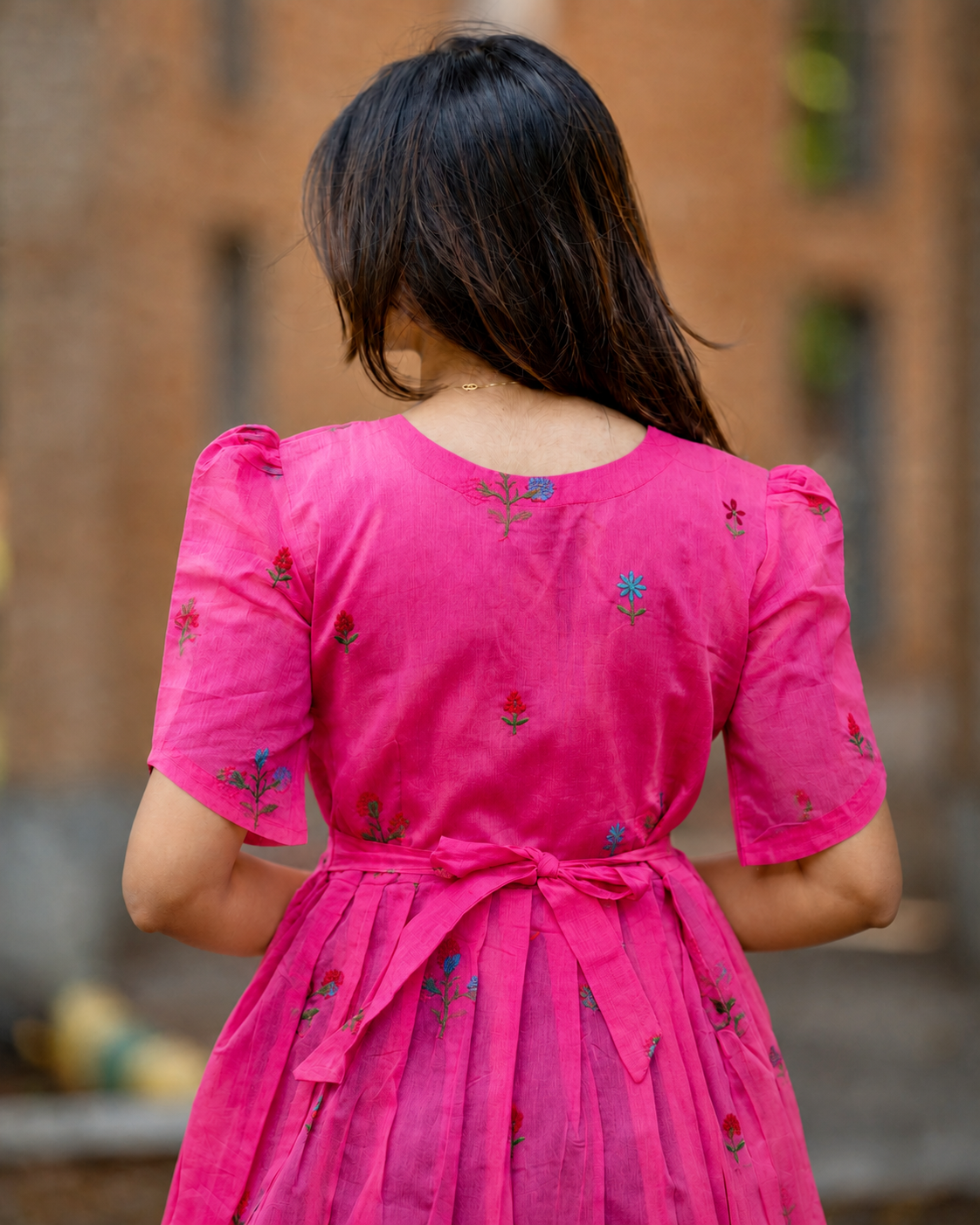 Chanderi Pink Maternity Maxi