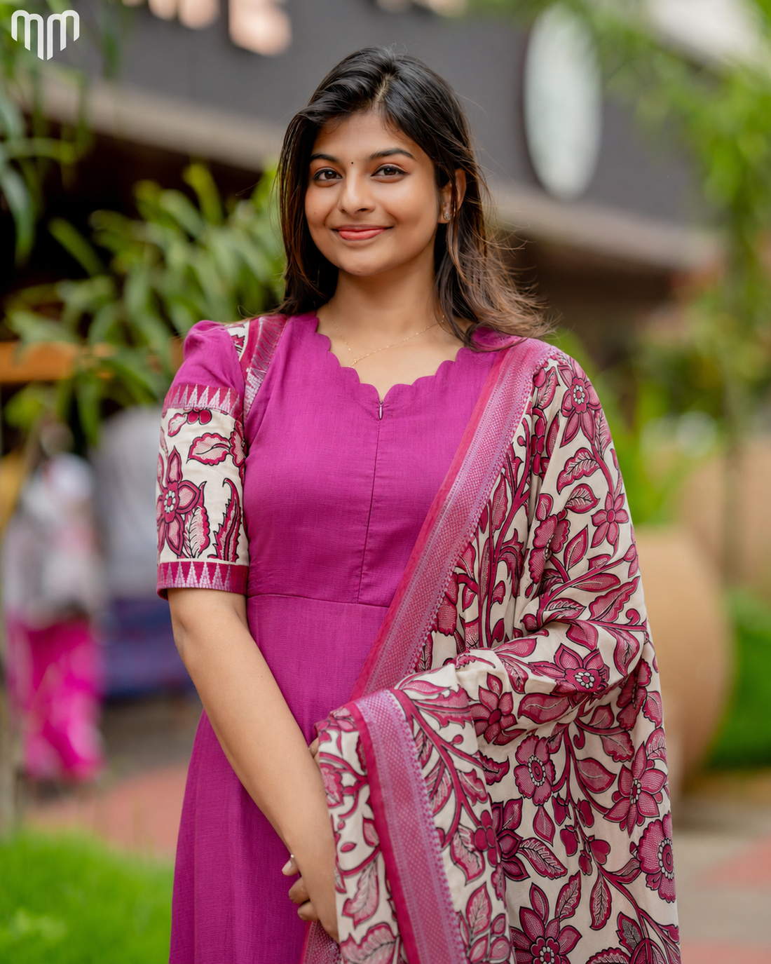 Magenta Chennuri Silk Maternity Kurti Set - Top &amp; Dupatta