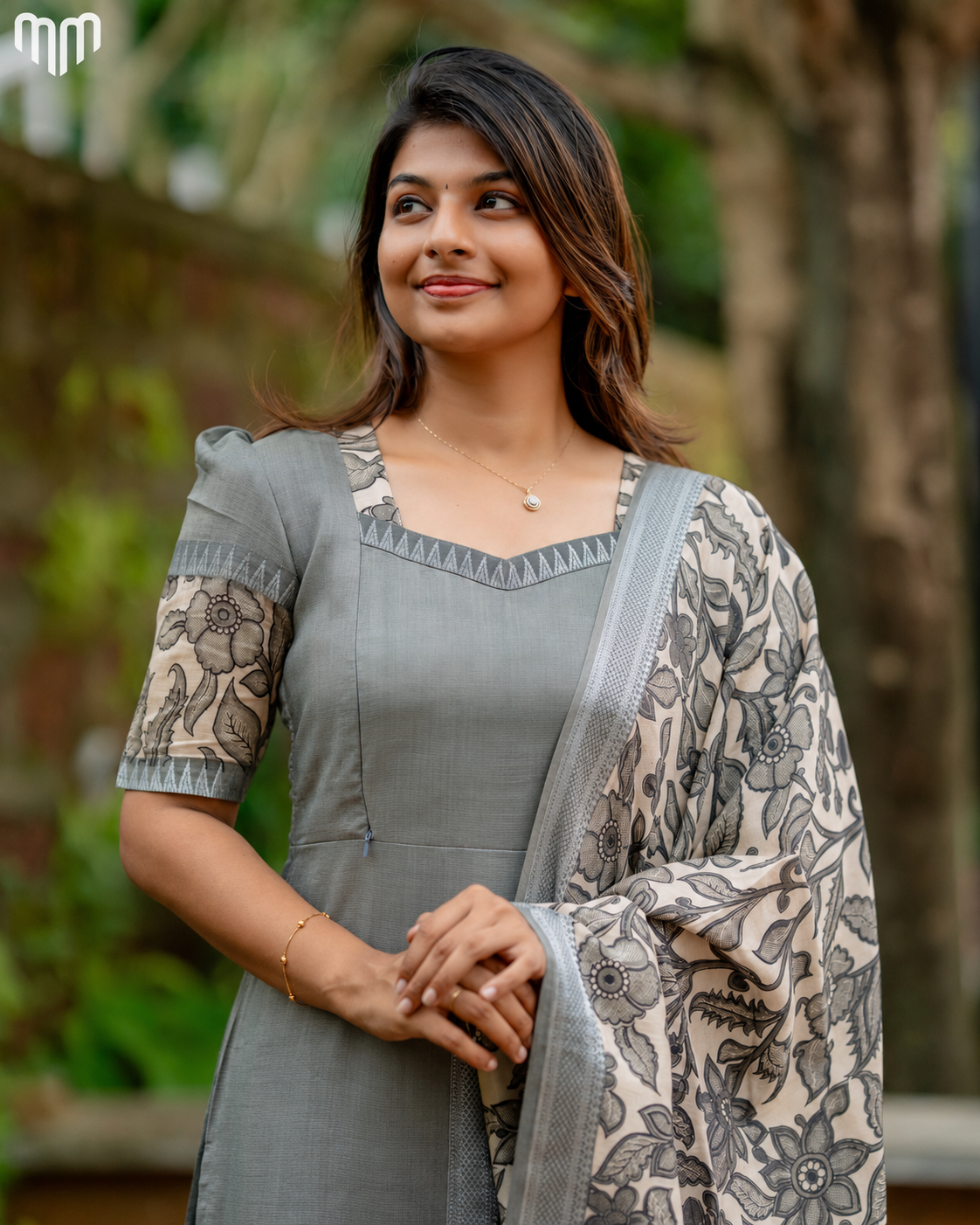 Grey Chennuri Silk Maternity Kurti Set - Top &amp; Dupatta