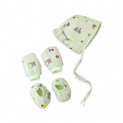 Little Play Muslin Baby Cap, Mittens and booties Set