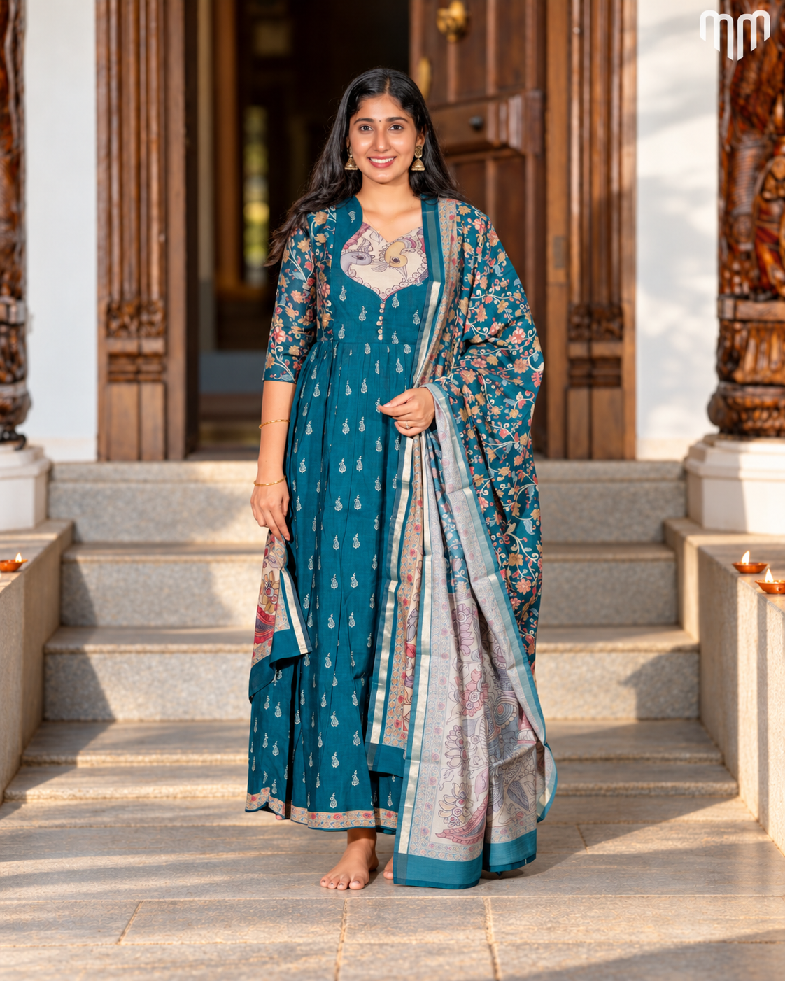 Maheswari Silk Teal Maternity Maxi with Full Cotton Lining &amp; Dupatta - product image 2 | MMWEAR