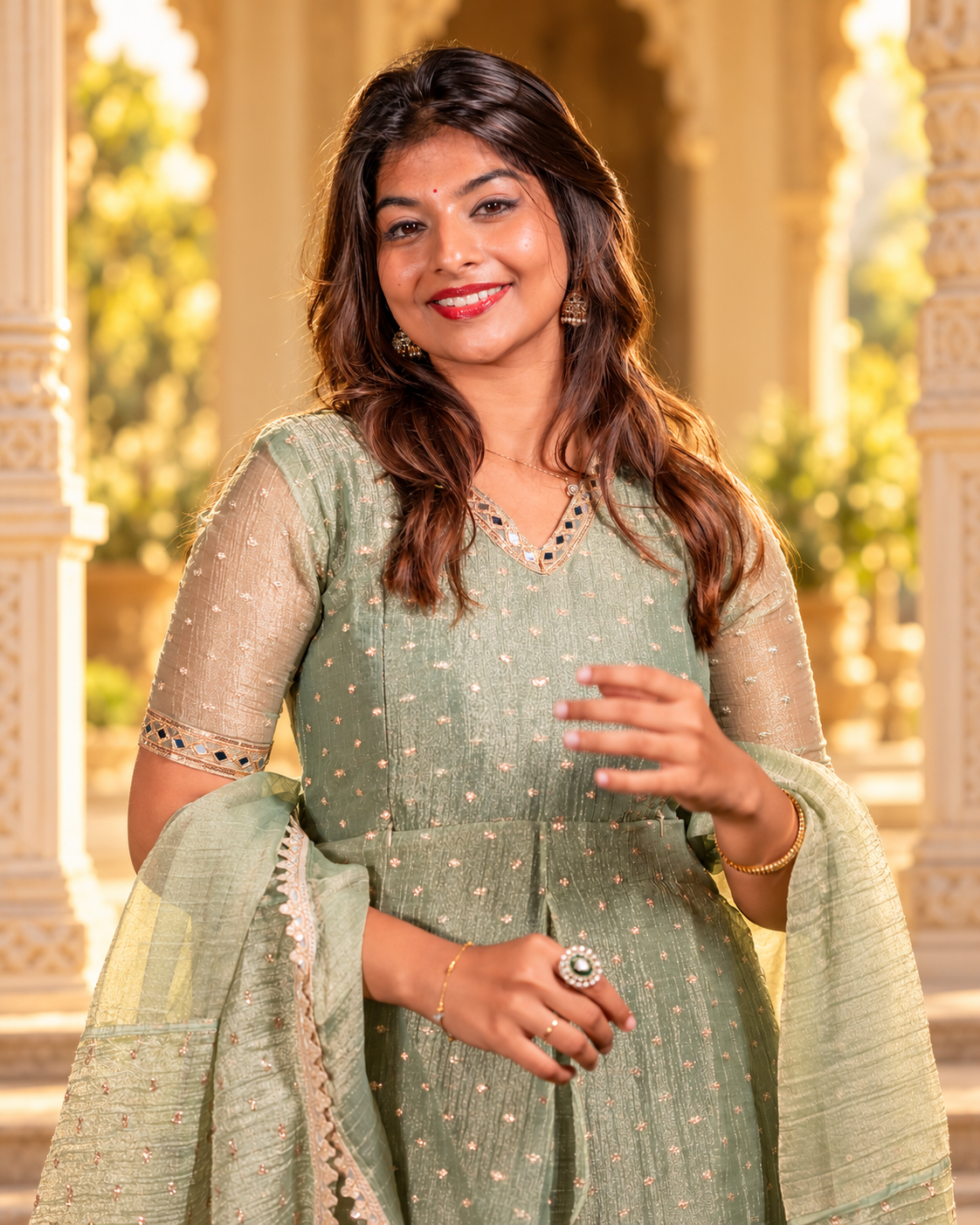 Green Crush Tissue With Butti Maternity Maxi with Full Crepe Lining &amp; Dupatta - product image 4 | MMWEAR