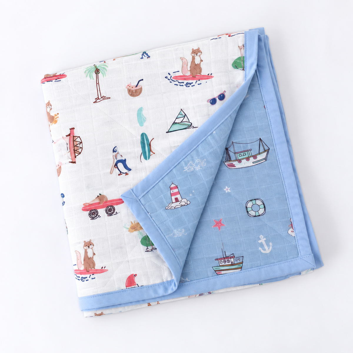 Little Ship Reversible Muslin Blanket/Quilt