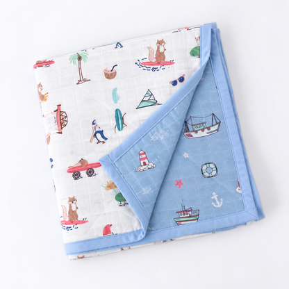 Little Ship Reversible Muslin Blanket/Quilt