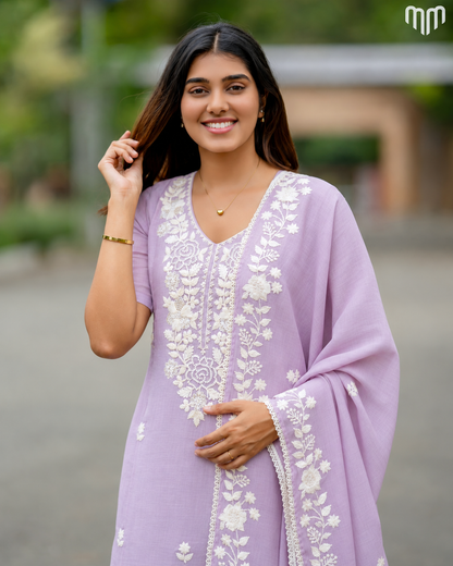 Lilac Chanderi Grand Crystal Embriodery Maternity Kurti Set with Top Cotton Lining