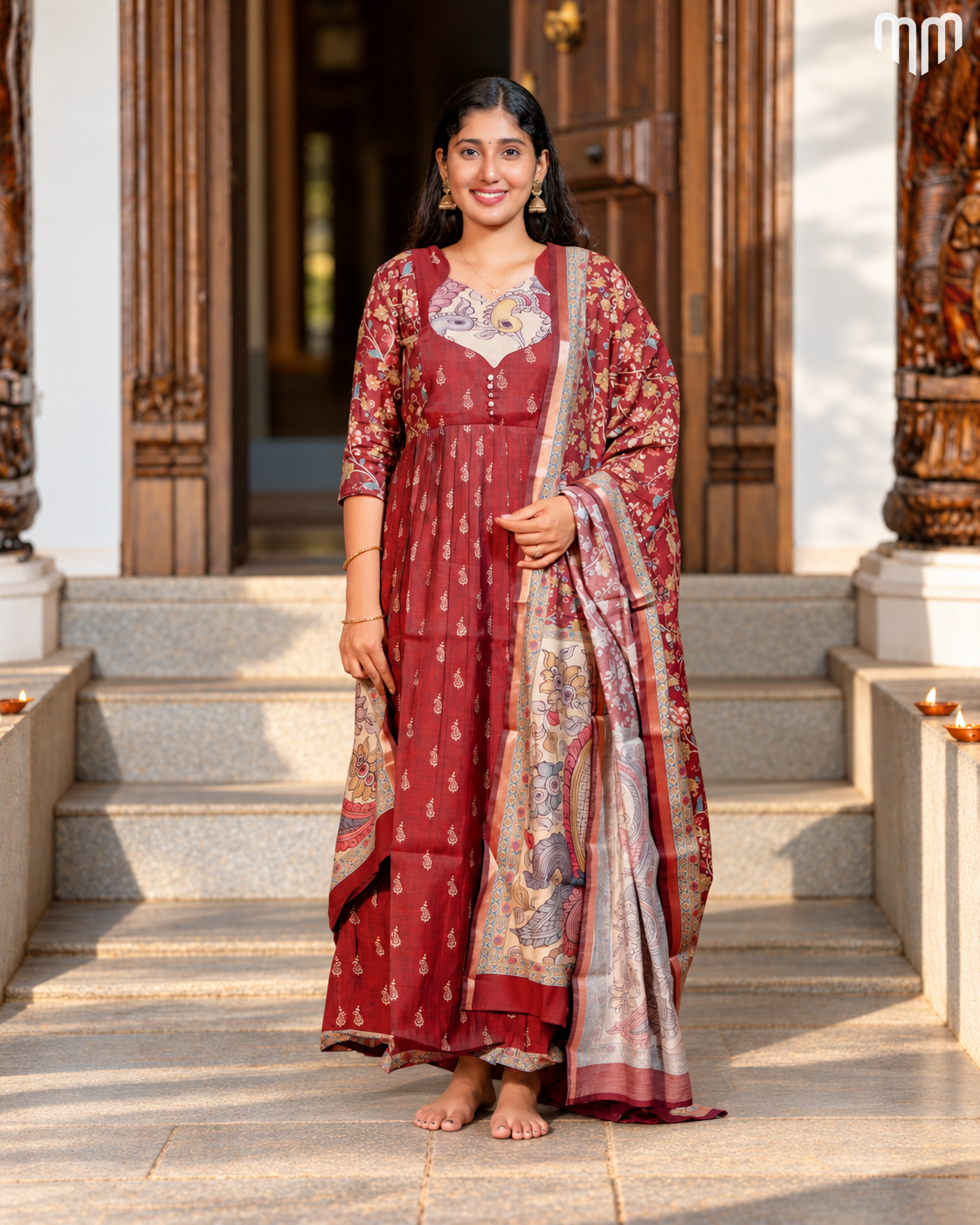 Maheswari Silk Marron Maternity Maxi with Full Cotton Lining &amp; Dupatta - product image 2 | MMWEAR