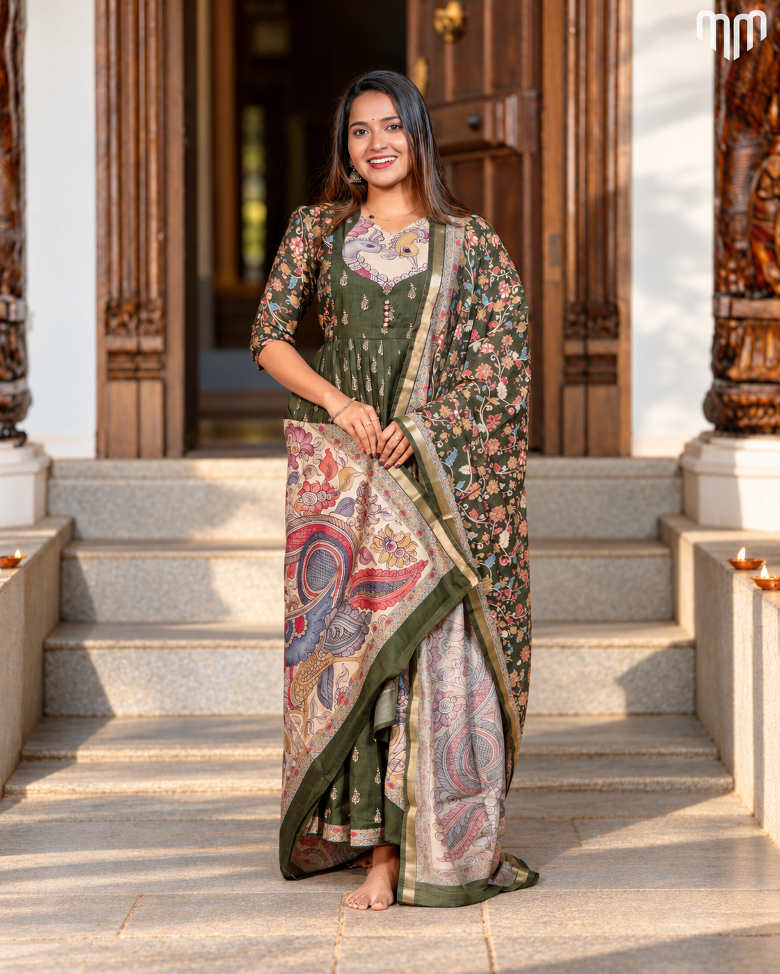 Maheswari Silk Green Maternity Maxi with Full Cotton Lining &amp; Dupatta - product image 2 | MMWEAR