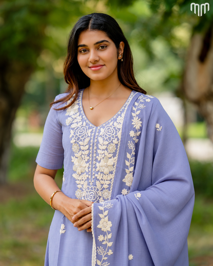 Blue Chanderi Grand Crystal Embriodery Maternity Kurti Set with Top Cotton Lining