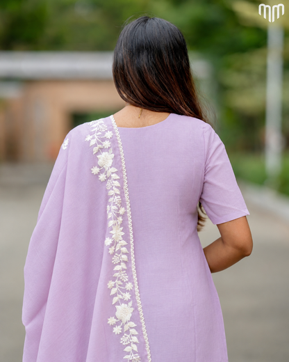 Lilac Chanderi Grand Crystal Embriodery Maternity Kurti Set with Top Cotton Lining
