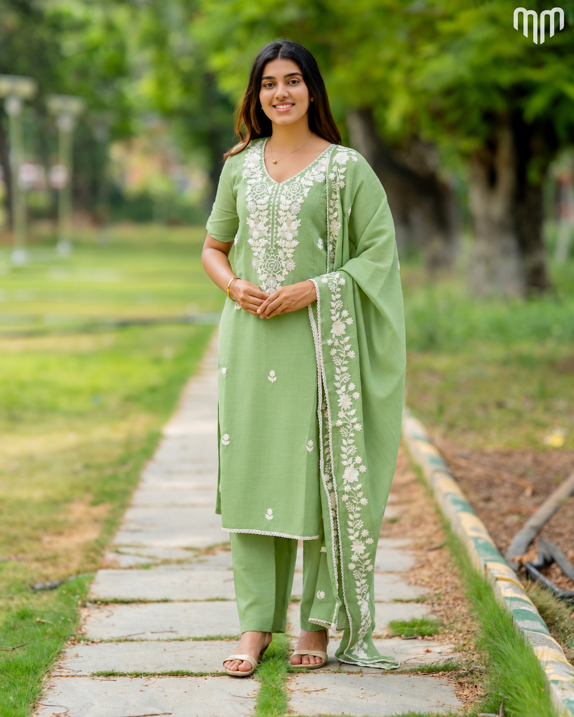 Green Chanderi Grand Crystal Embriodery Maternity Kurti Set with Top Cotton Lining