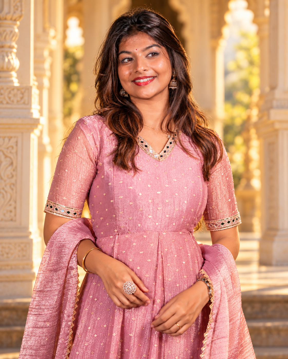 Pink Crush Tissue With Butti Maternity Maxi with Full Crepe Lining &amp; Dupatta - product image 2 | MMWEAR