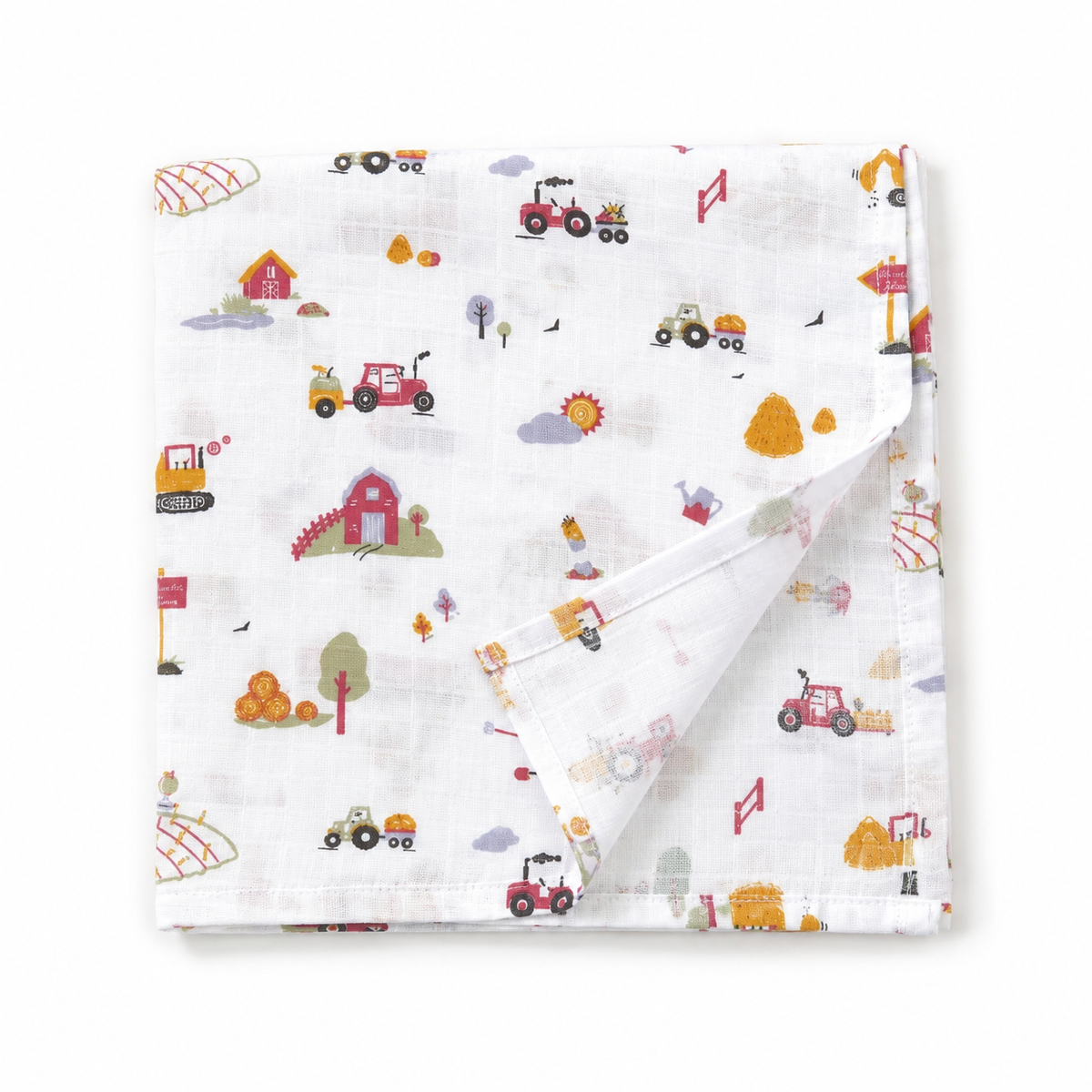 Little Tractor Baby Muslin Swaddle Blanket | 100% Premium Cotton | 110x110 cm