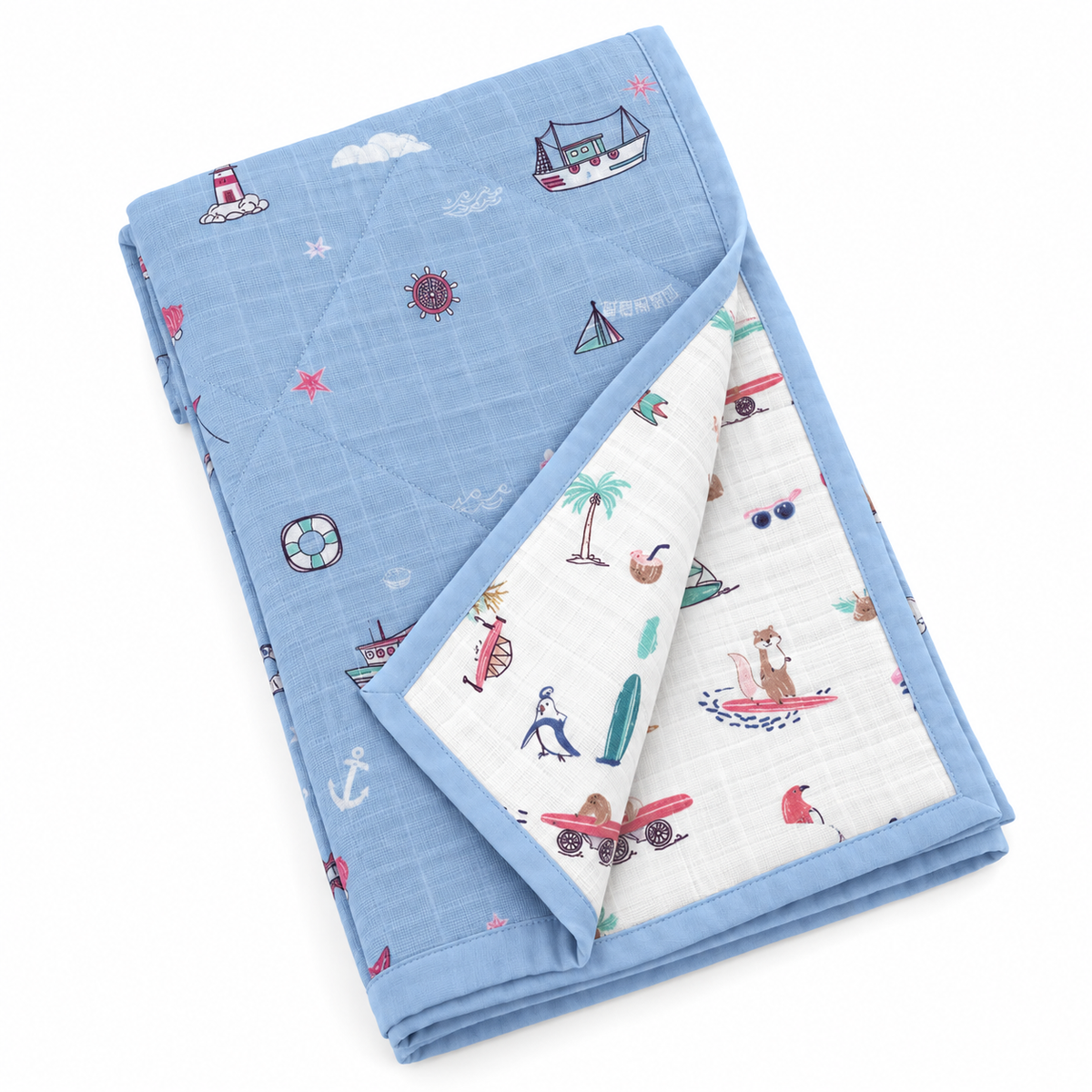 Little Ship Reversible Muslin Blanket/Quilt