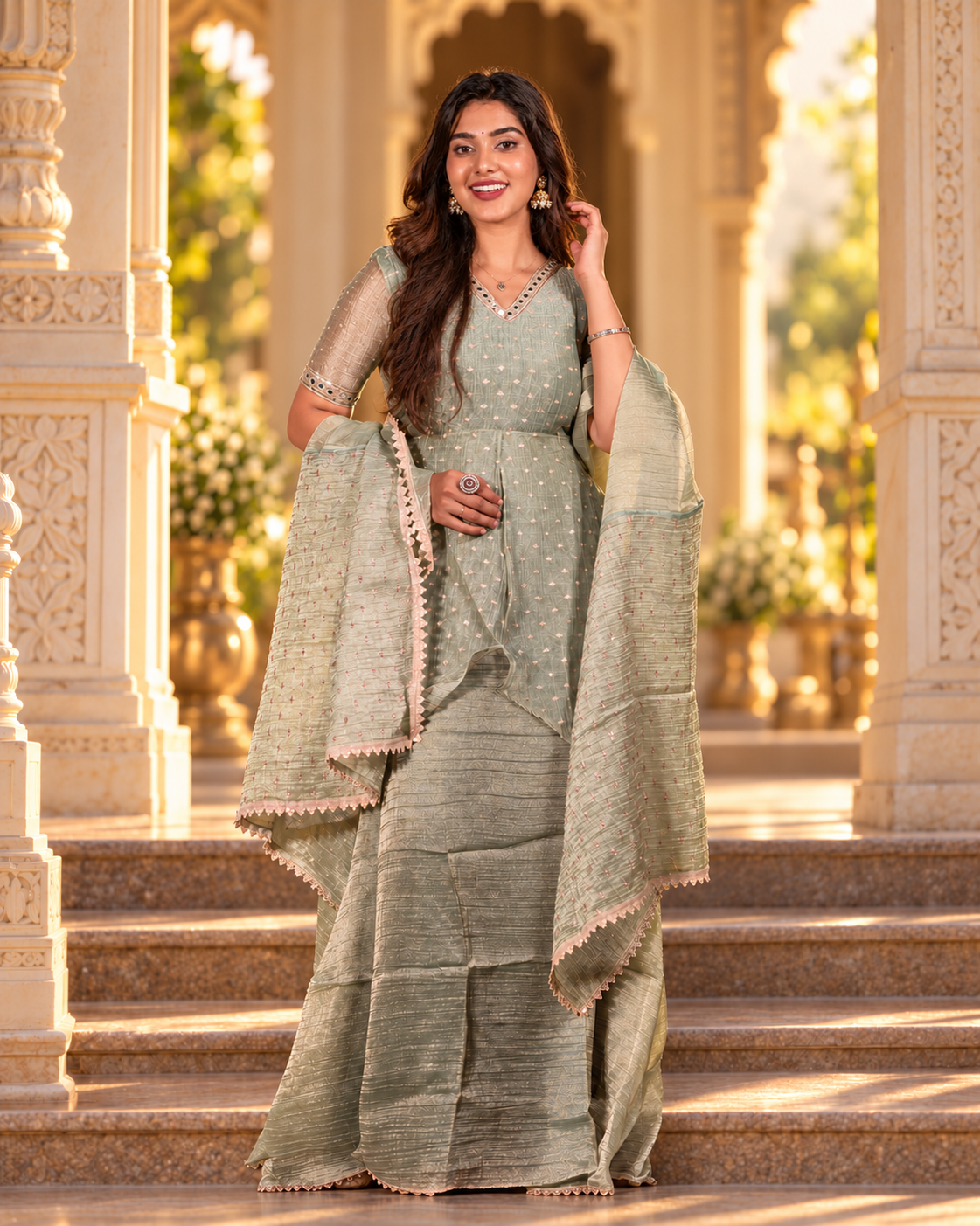 Green Crush Tissue With Butti Maternity Maxi with Full Crepe Lining &amp; Dupatta - product image 3 | MMWEAR