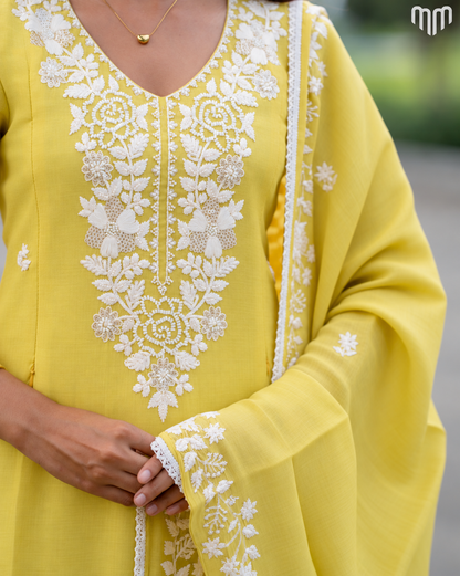 Yellow Chanderi Grand Crystal Embriodery Maternity Kurti Set  with Top Cotton Lining