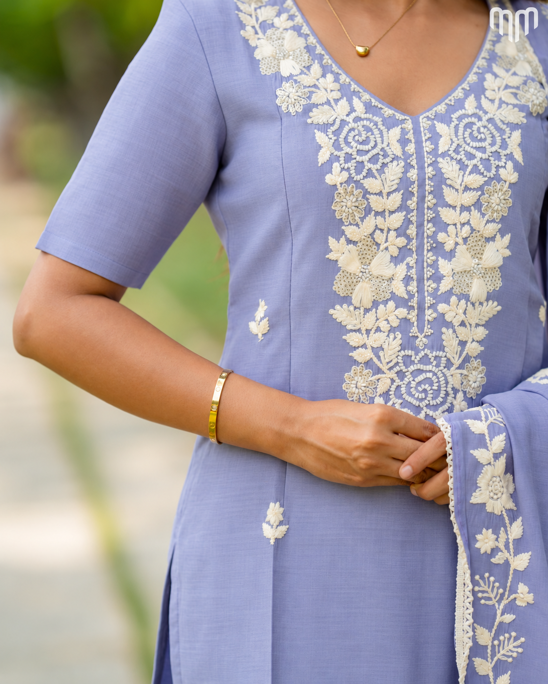 Blue Chanderi Grand Crystal Embriodery Maternity Kurti Set with Top Cotton Lining