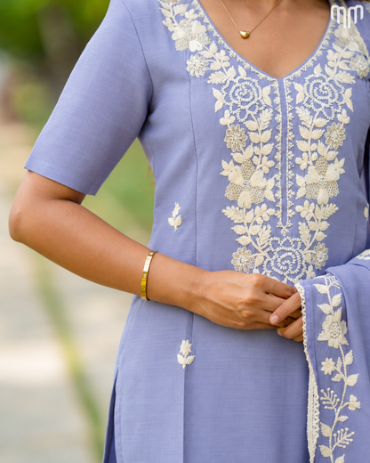 Blue Chanderi Grand Crystal Embriodery Maternity Kurti Set with Top Cotton Lining