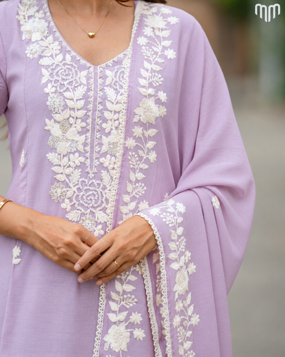 Lilac Chanderi Grand Crystal Embriodery Maternity Kurti Set with Top Cotton Lining