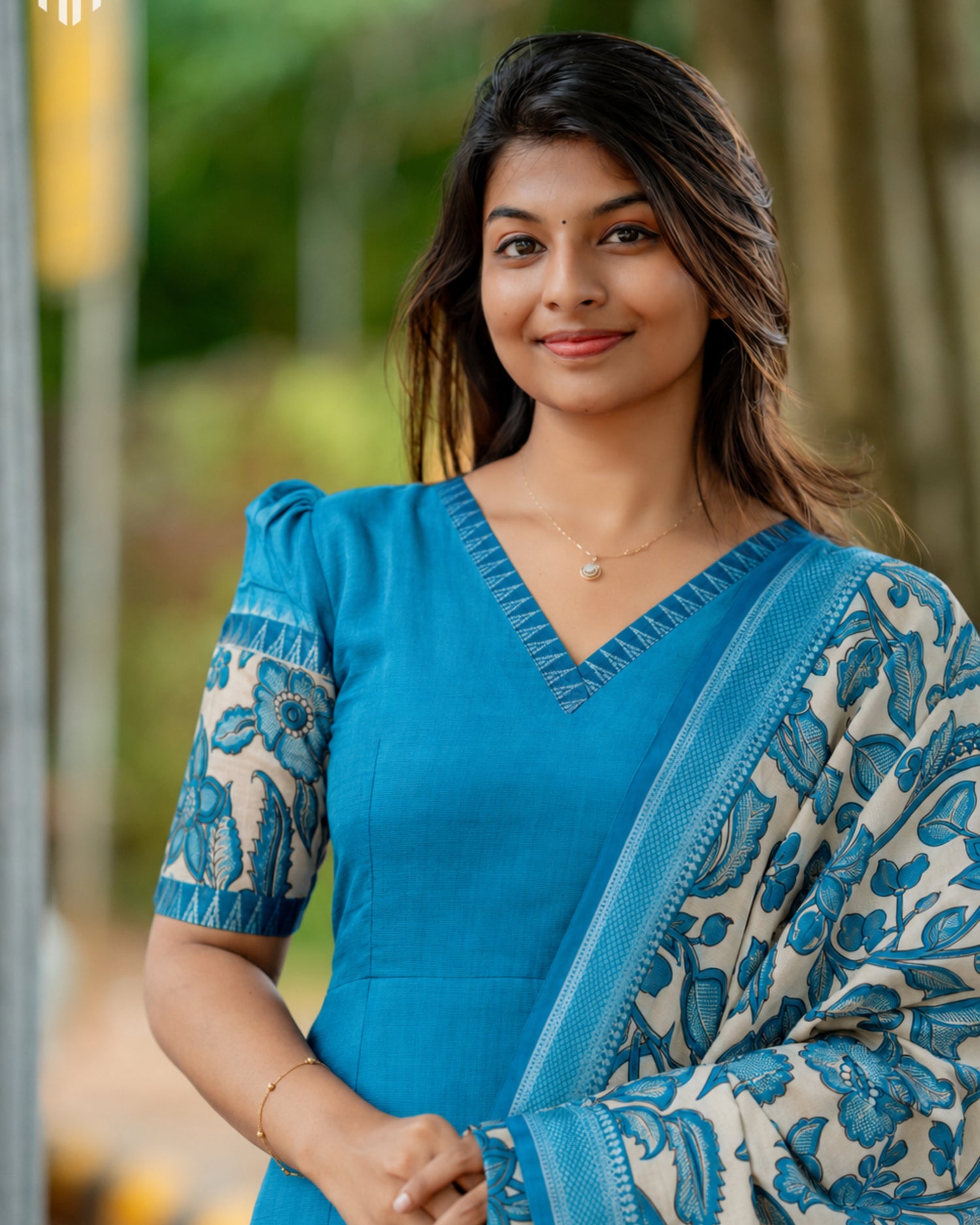 Teal Chennuri Silk Maternity Kurti Set - Top &amp; Dupatta
