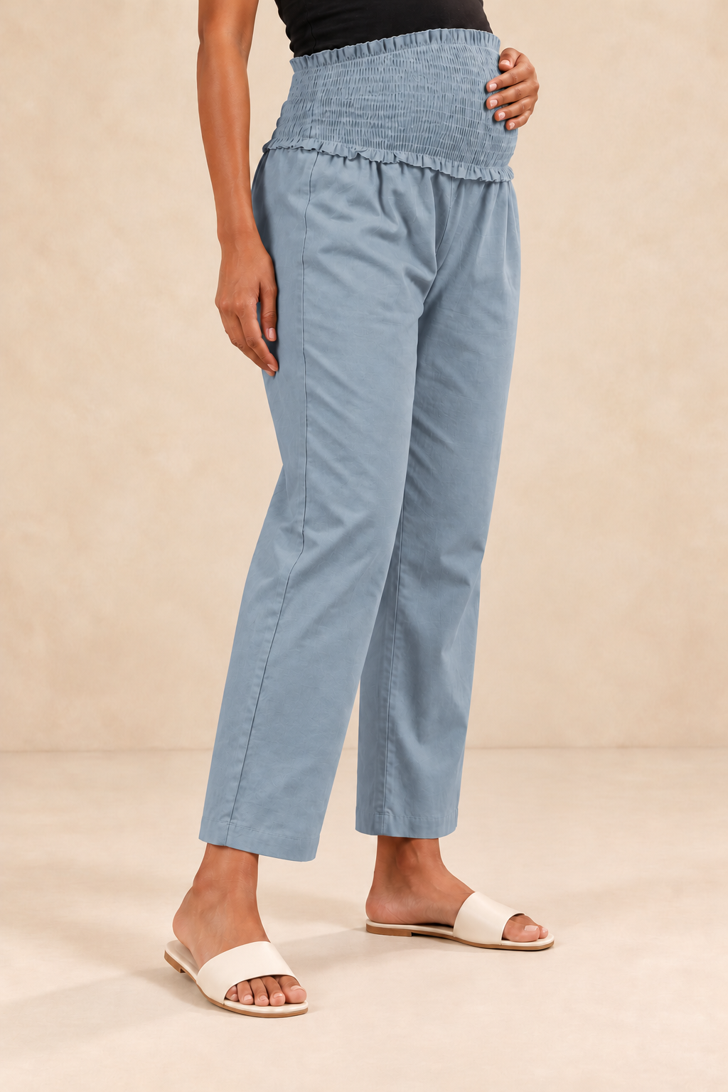 Blue Grey Red Cambric Cotton High Rise Maternity Pant