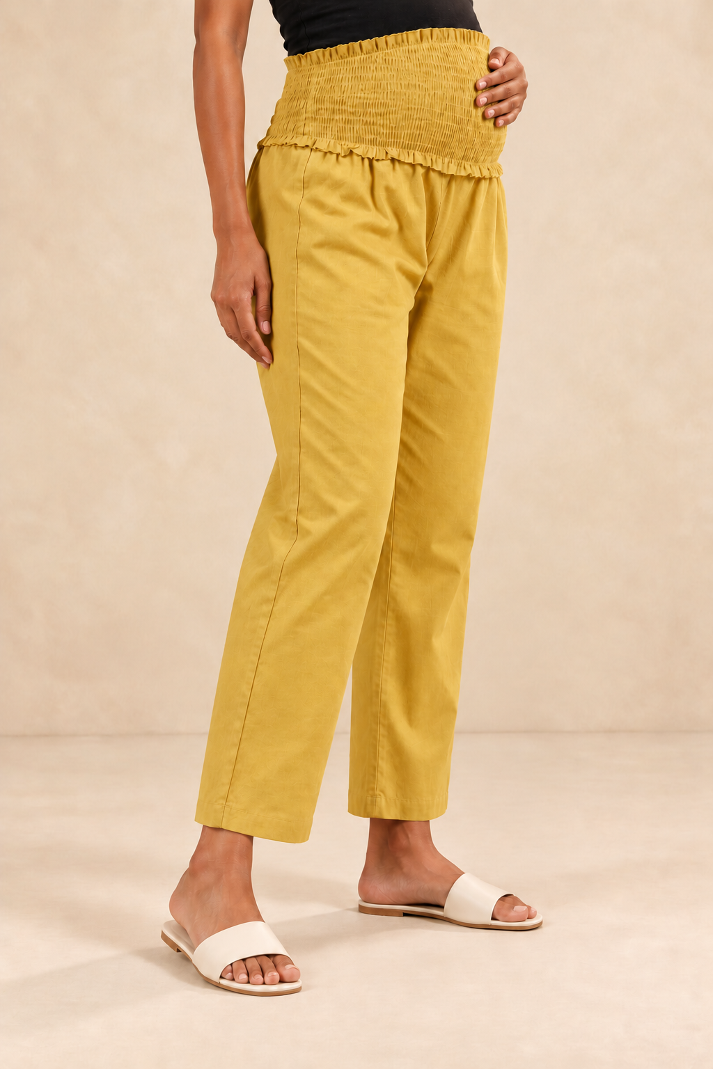 Mustard Cambric Cotton High Rise Maternity Pant