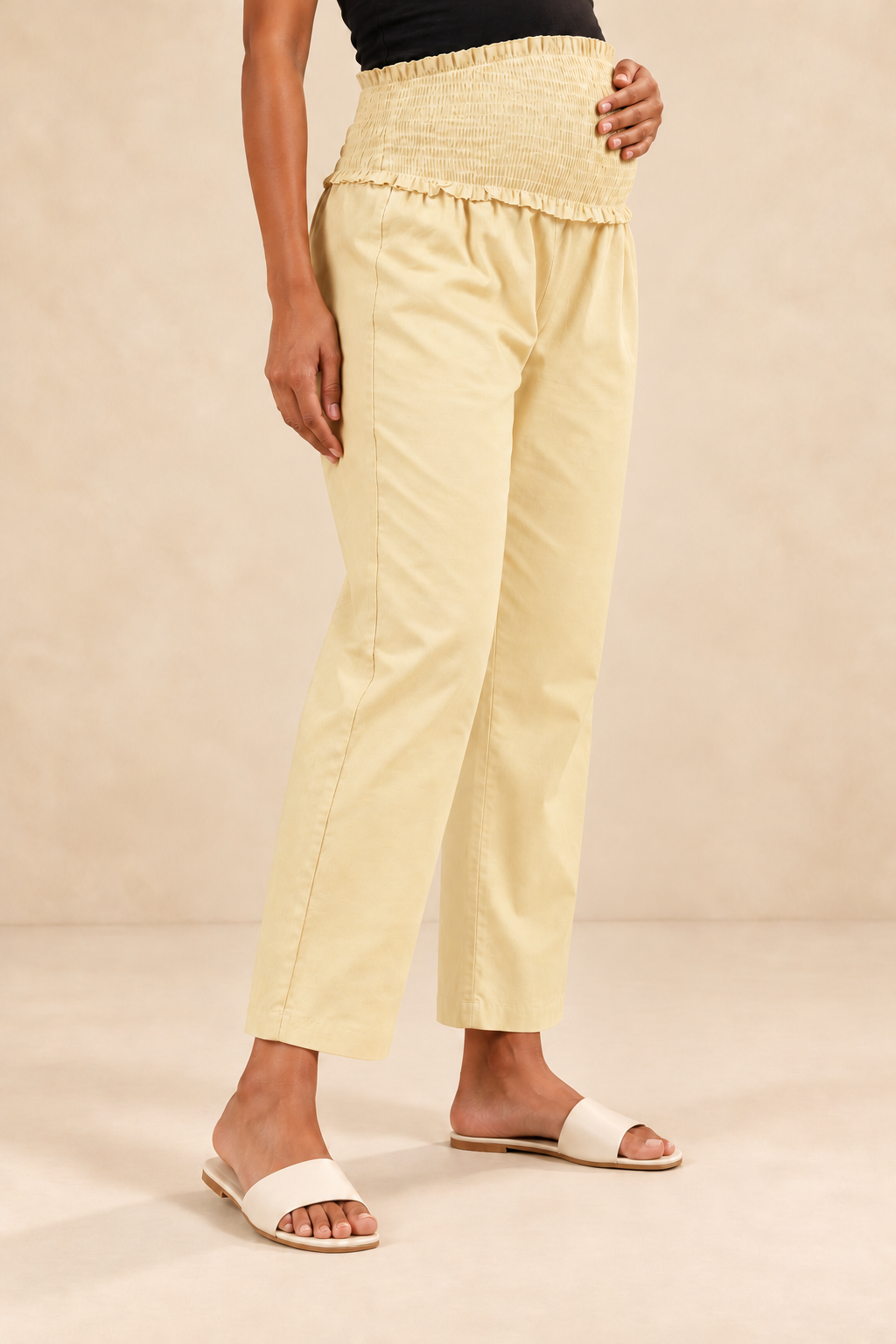 Cream Cambric Cotton High Rise Maternity Pant