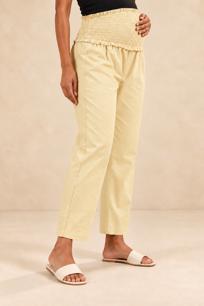 Cream Cambric Cotton High Rise Maternity Pant