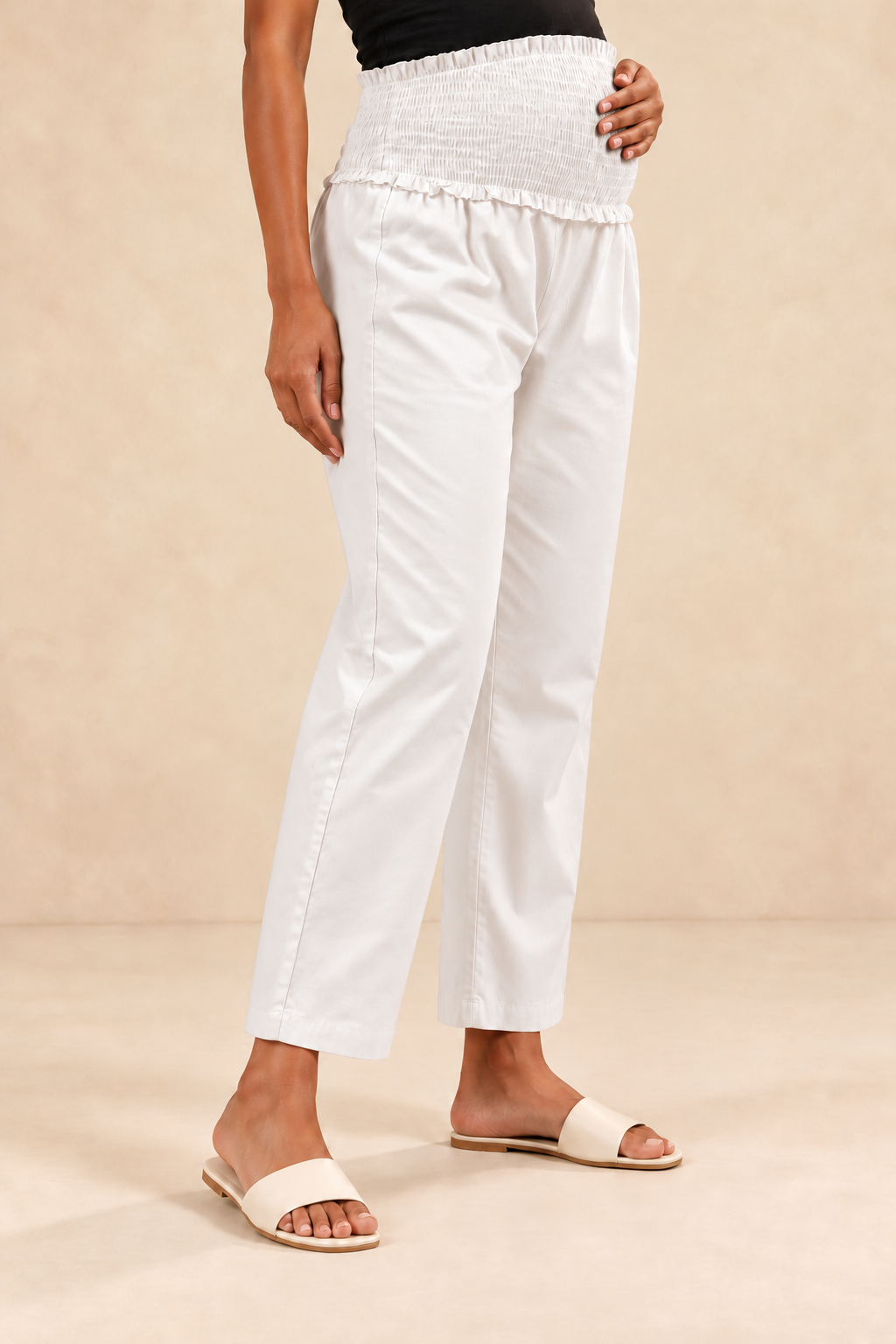 Soft White Glace Shine Cotton High Rise Maternity Pant