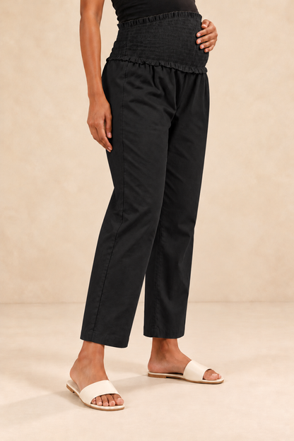 Black Cambric Cotton High Rise Maternity Pant