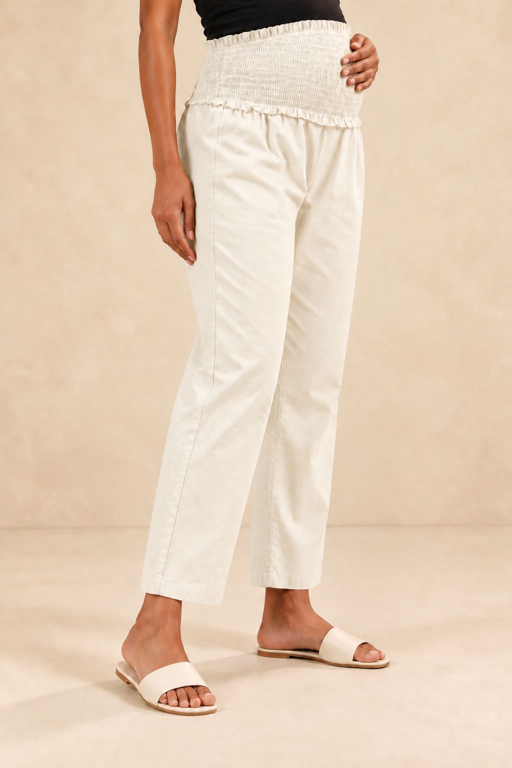 Warm Ivory Cambric Cotton High Rise Maternity Pant