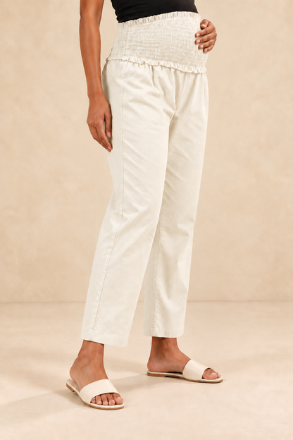 Warm Ivory Cambric Cotton High Rise Maternity Pant