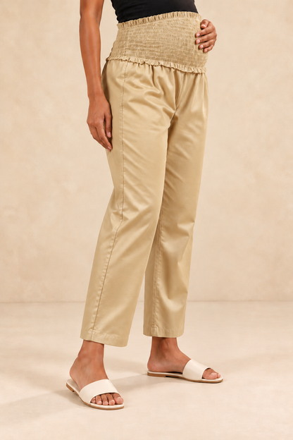 Light Gold Glace Shine Cotton High Rise Maternity Pant