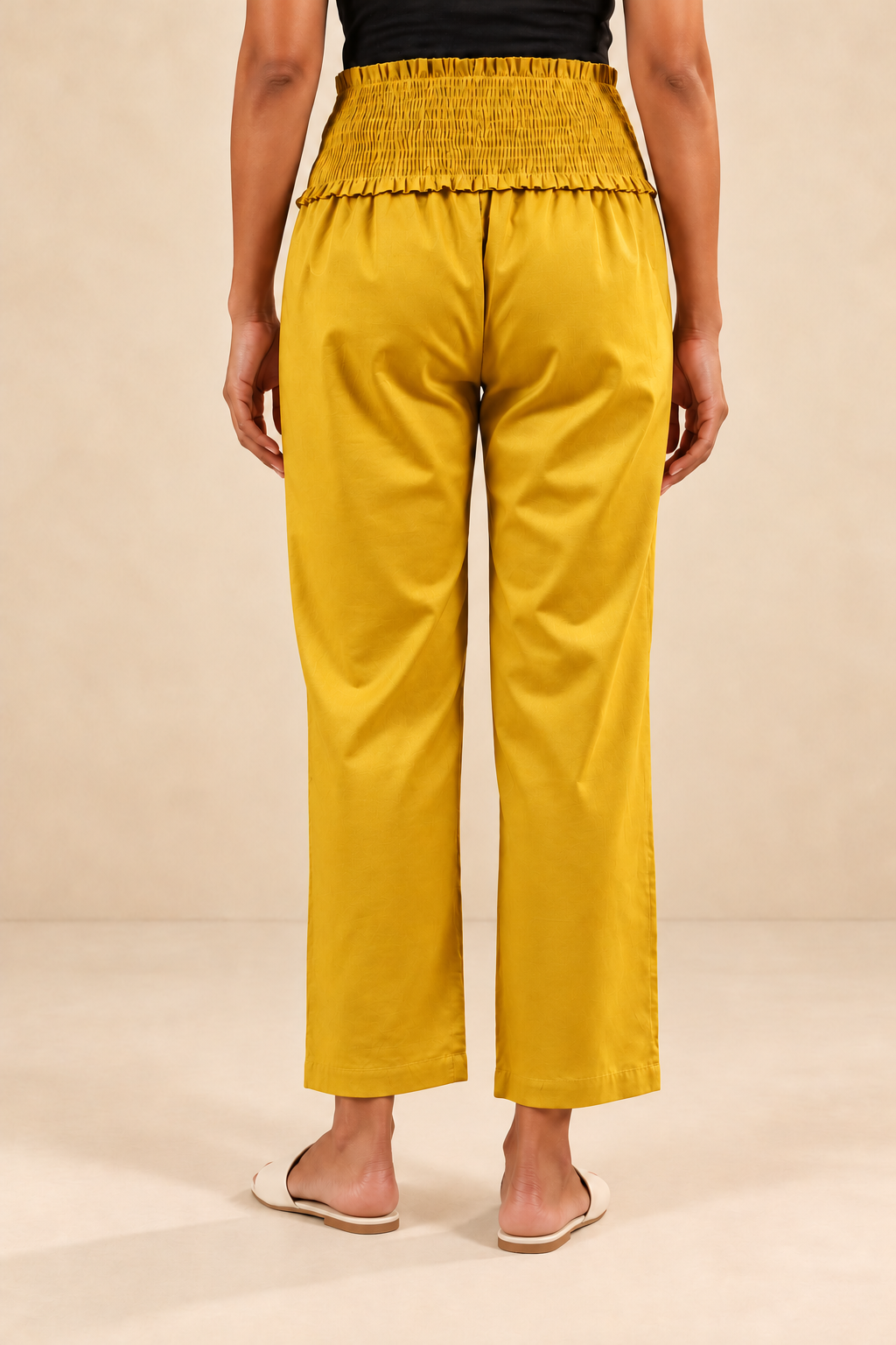 Mustard Gold Glace Shine Cotton High Rise Maternity Pant