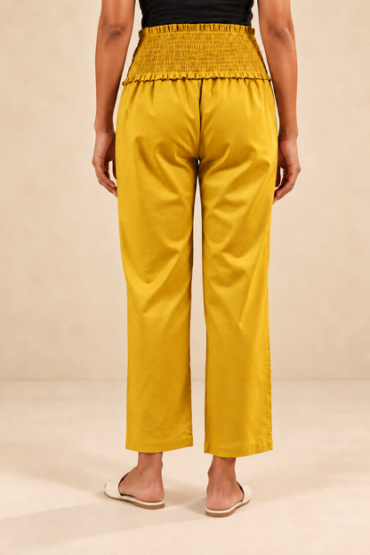 Mustard Gold Glace Shine Cotton High Rise Maternity Pant