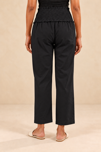 Black Cambric Cotton High Rise Maternity Pant