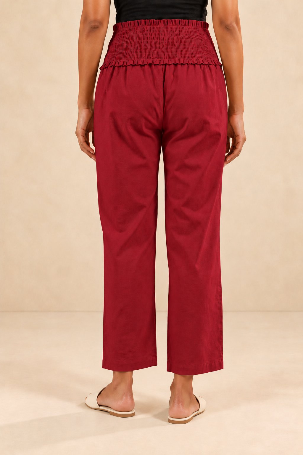 Deep Red Cambric Cotton High Rise Maternity Pant