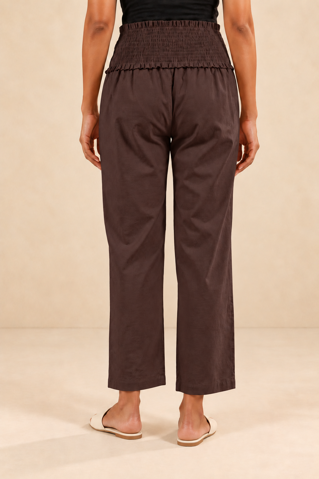 Brown Cambric Cotton High Rise Maternity Pant