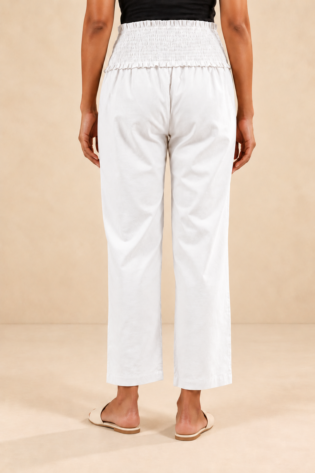 White Cambric Cotton High Rise Maternity Pant