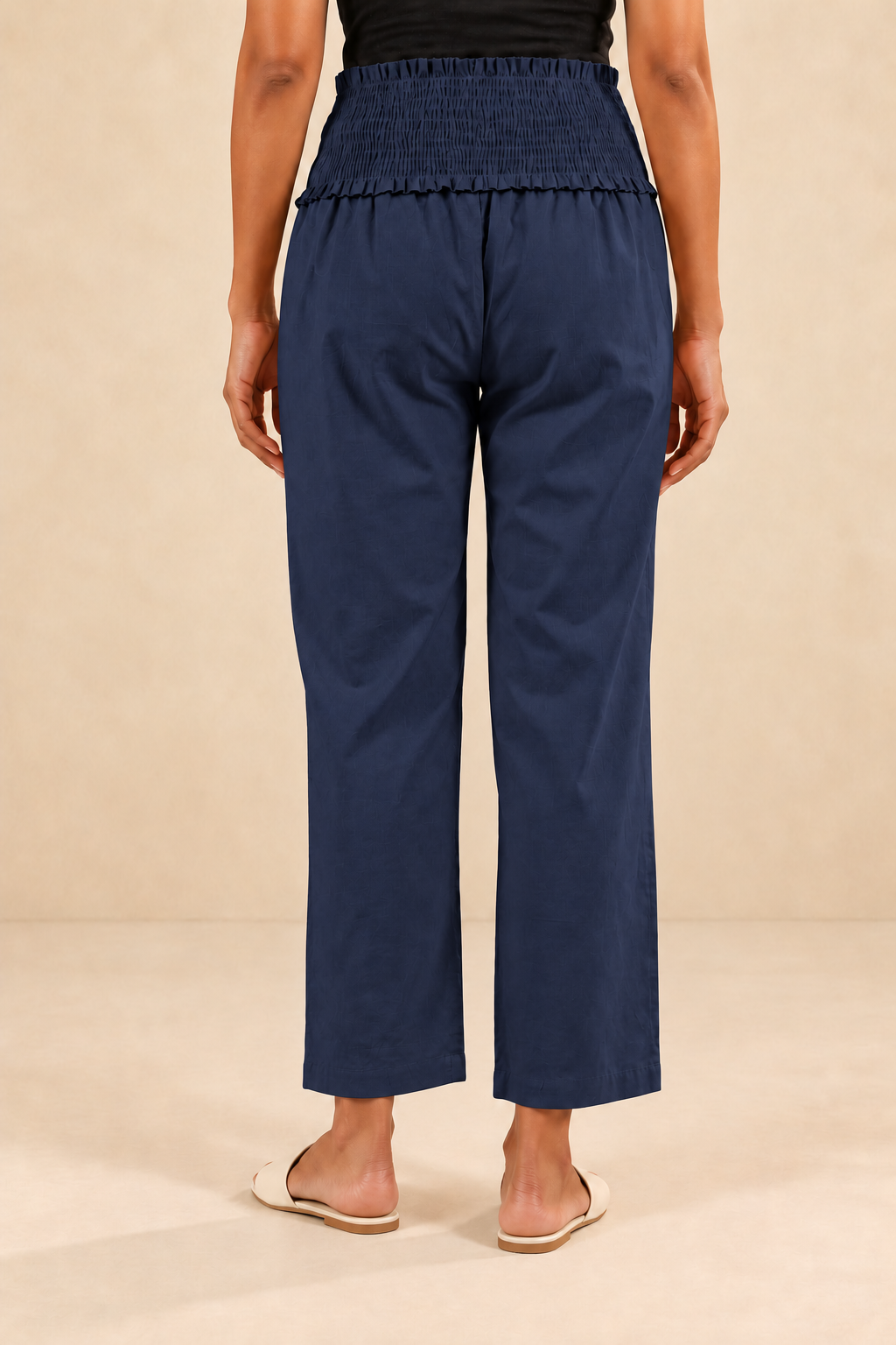 Navy Blue Cambric Cotton High Rise Maternity Pant