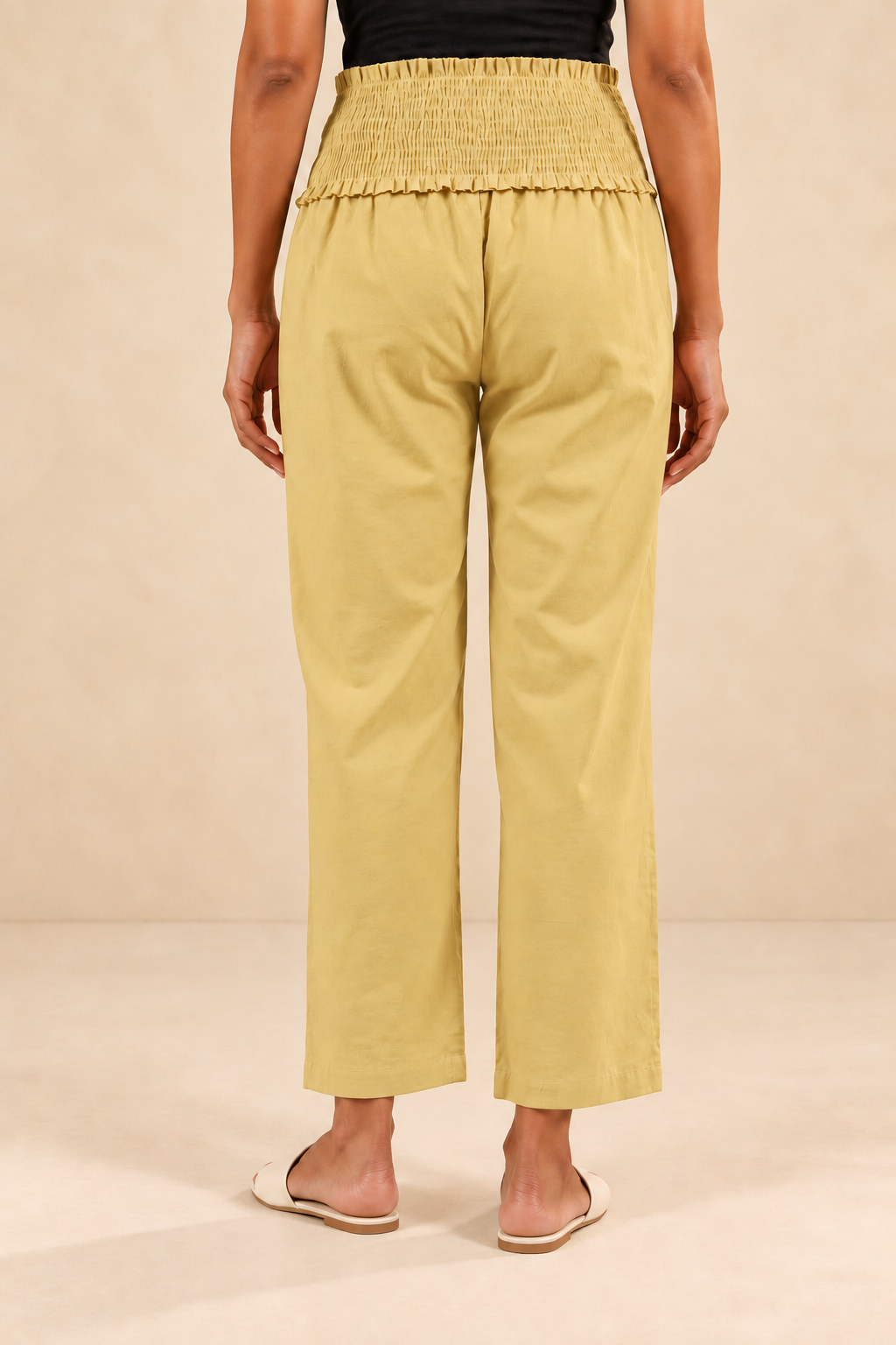 Muted Yellow Cambric Cotton High Rise Maternity Pant