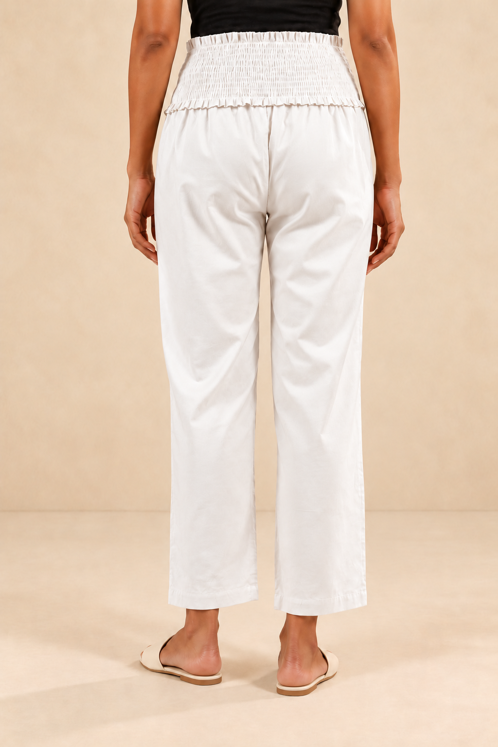 Soft White Glace Shine Cotton High Rise Maternity Pant